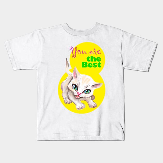 Sweet cute white kitten best friend. Love you cat. Kids T-Shirt by Rukki Zukki Art